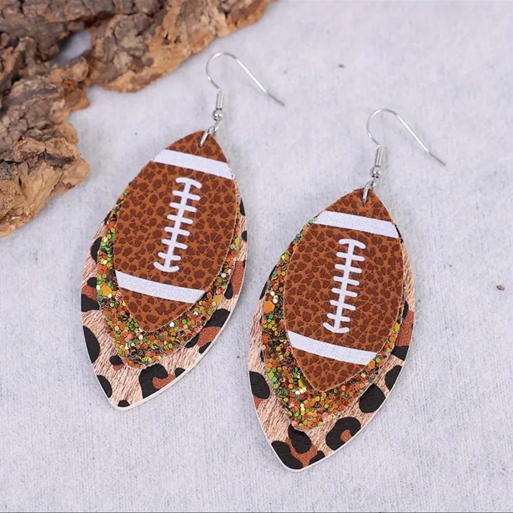 Earrings, Animal Print Football, Pierced Earrings, NWT